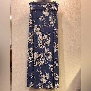 Size S Blue Floral Flowy Maxi Skirt A-Line Summer Skirt